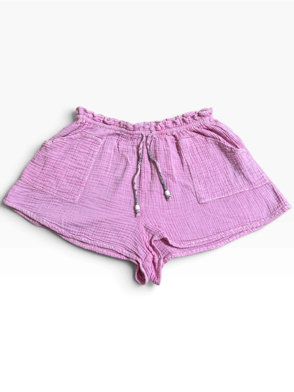 Free People Pink Cotton Gauze Utility Shorts Ruffle Waist Size L